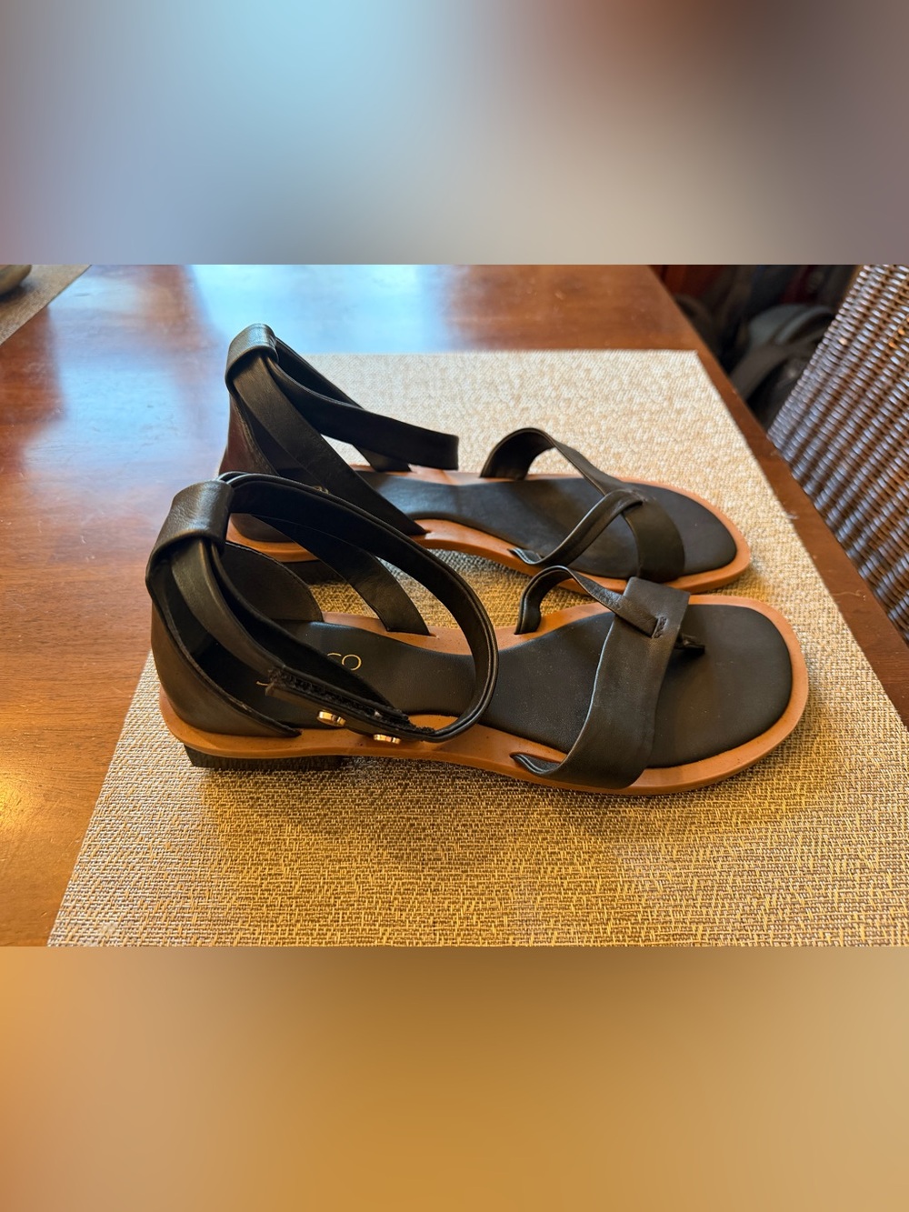 Franco Sarto Parker Strappy Flat Sandals in Black